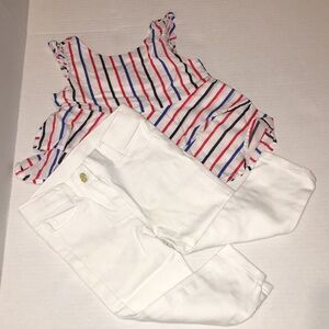 Janie And Jack Toddler Girl Dress And White Jeans Bundle | Red White Blue | 2T